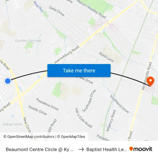 Beaumont Centre Circle @ Ky Blood Center to Baptist Health Lexington map
