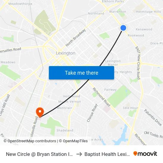 New Circle @ Bryan Station Inbound to Baptist Health Lexington map