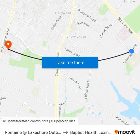 Fontaine @ Lakeshore Outbound to Baptist Health Lexington map