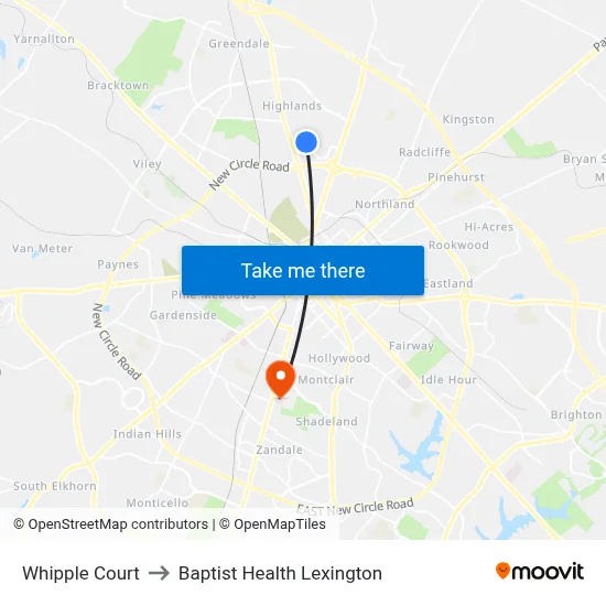 Whipple Court to Baptist Health Lexington map