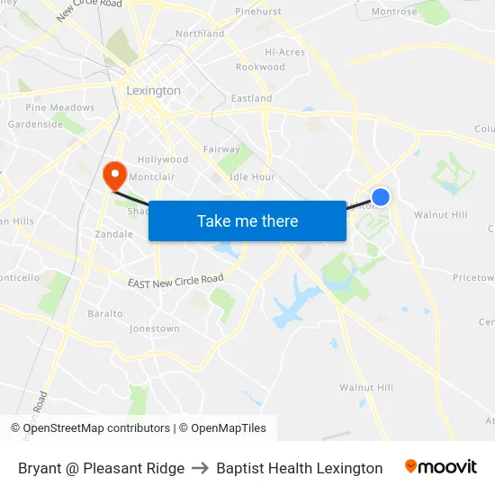 Bryant @ Pleasant Ridge to Baptist Health Lexington map