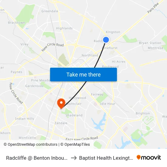 Radcliffe @ Benton Inbound to Baptist Health Lexington map
