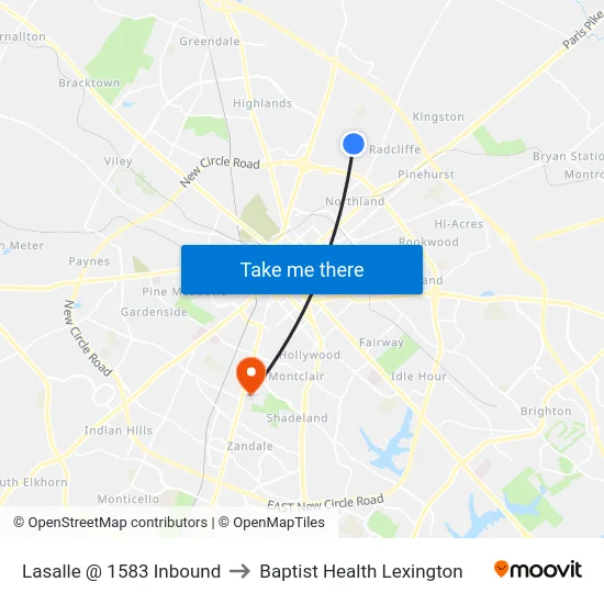 Lasalle @ 1583 Inbound to Baptist Health Lexington map