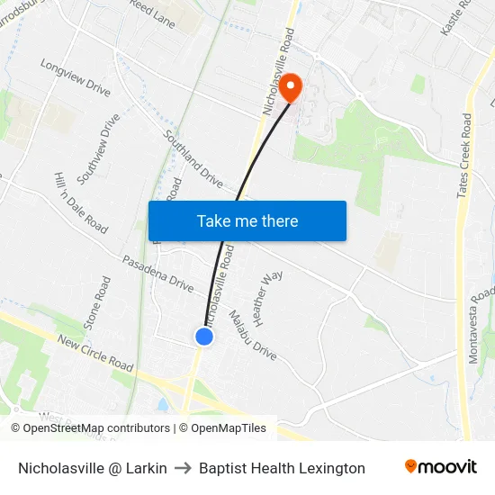 Nicholasville @ Larkin to Baptist Health Lexington map