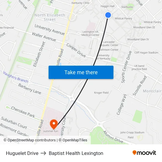 Huguelet Drive to Baptist Health Lexington map