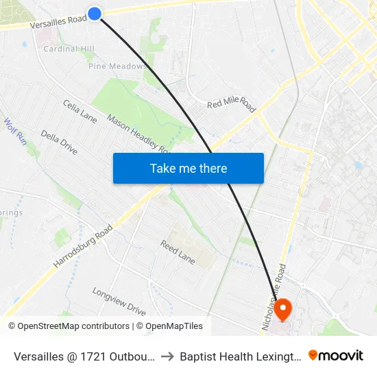 Versailles @ 1721 Outbound to Baptist Health Lexington map