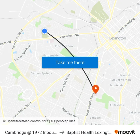 Cambridge @ 1972 Inbound to Baptist Health Lexington map