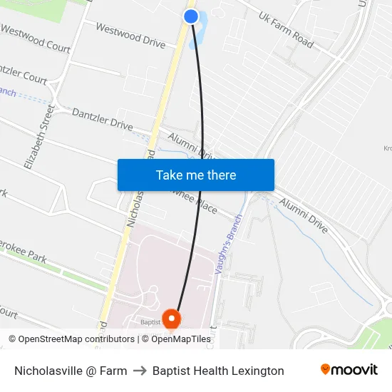 Nicholasville @ Farm to Baptist Health Lexington map