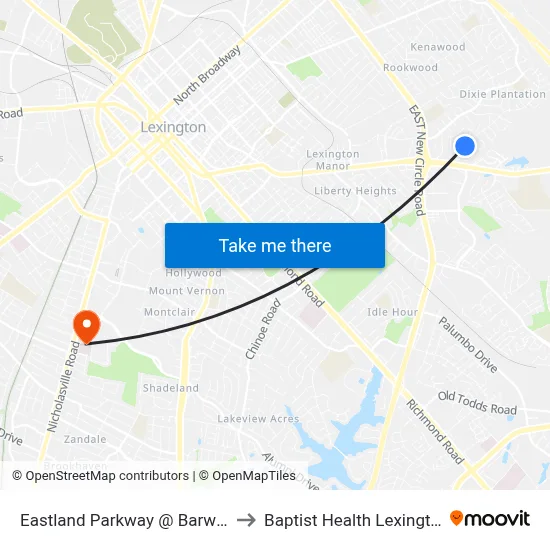 Eastland Parkway @ Barwick to Baptist Health Lexington map