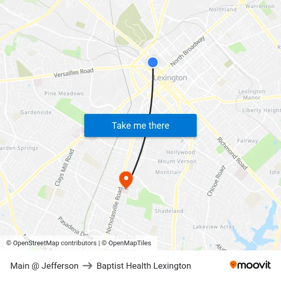Main @ Jefferson to Baptist Health Lexington map