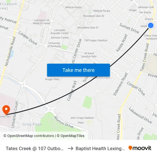 Tates Creek @ 107 Outbound to Baptist Health Lexington map