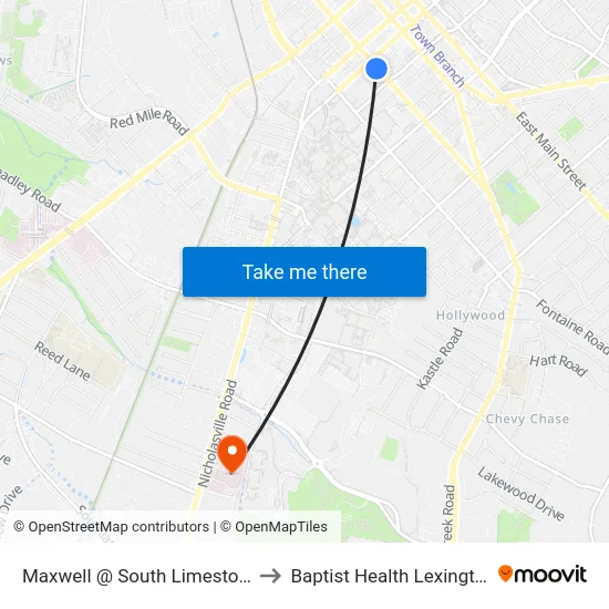 Maxwell @ South Limestone to Baptist Health Lexington map