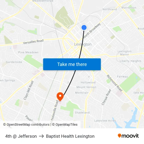 4th @ Jefferson to Baptist Health Lexington map
