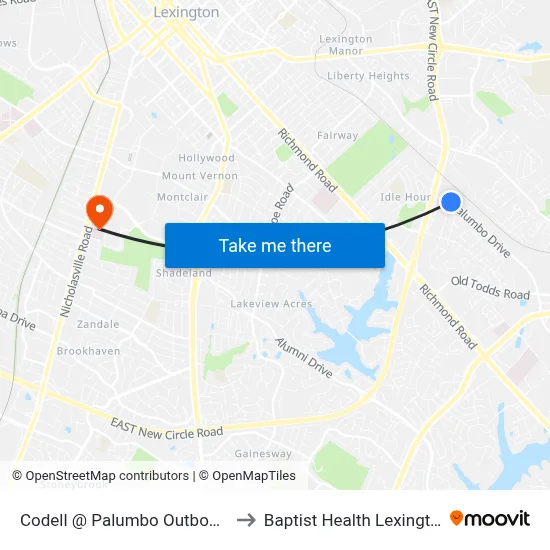 Codell @ Palumbo Outbound to Baptist Health Lexington map