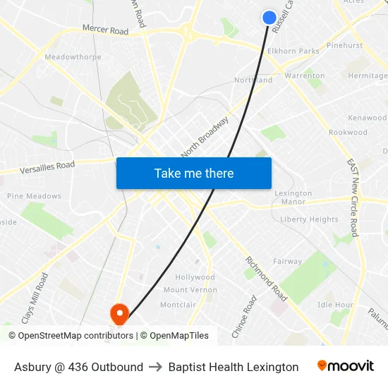 Asbury @ 436 Outbound to Baptist Health Lexington map