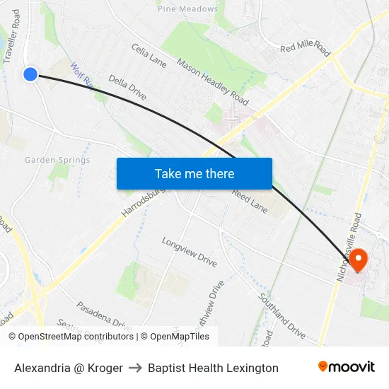 Alexandria @  Kroger to Baptist Health Lexington map