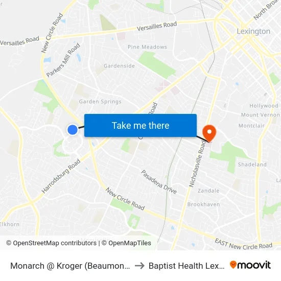 Monarch @ Kroger (Beaumont Center) to Baptist Health Lexington map