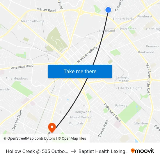Hollow Creek @ 505 Outbound to Baptist Health Lexington map