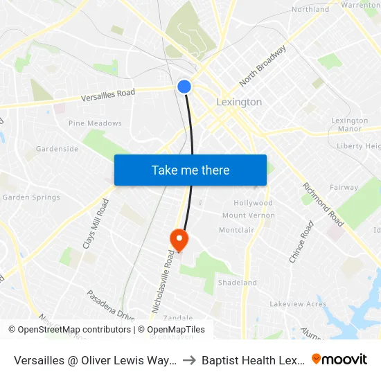Versailles @ Oliver Lewis Way Inbound to Baptist Health Lexington map