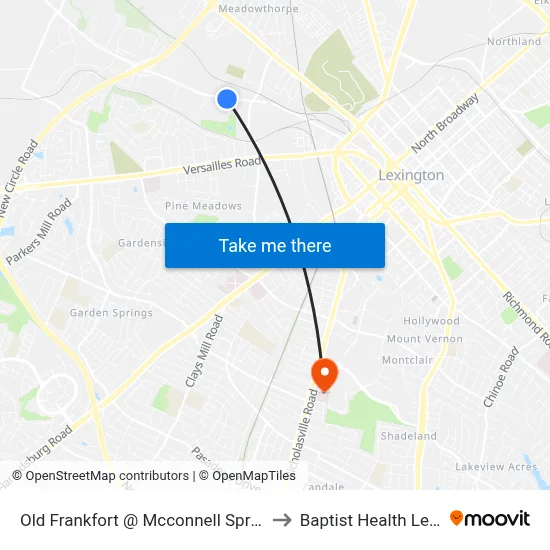 Old Frankfort @ Mcconnell Springs Inboun to Baptist Health Lexington map