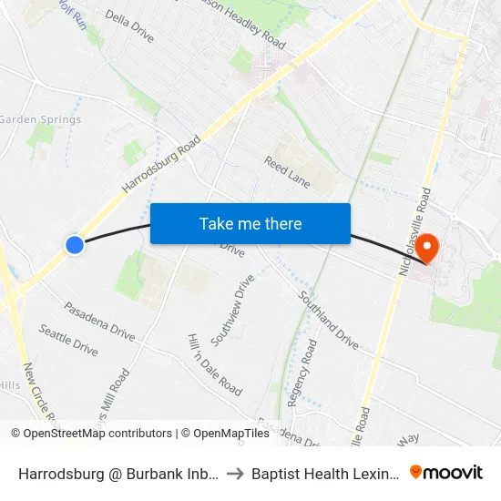 Harrodsburg @ Burbank  Inbound to Baptist Health Lexington map