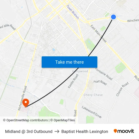 Midland @ 3rd Outbound to Baptist Health Lexington map