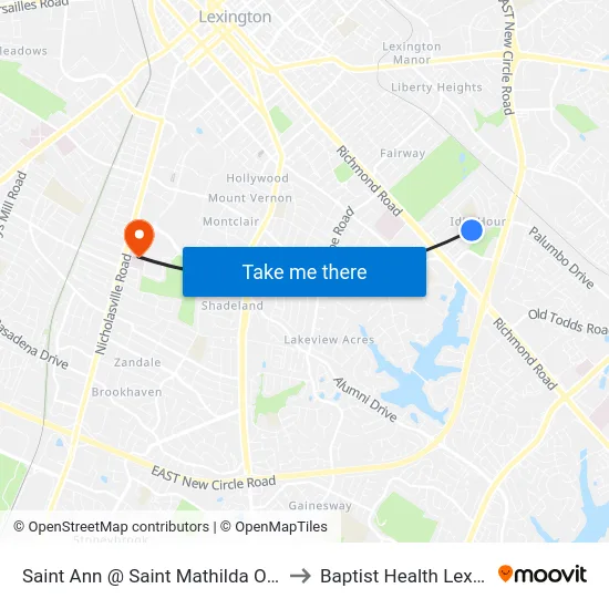Saint Ann @ Saint Mathilda Outbound to Baptist Health Lexington map