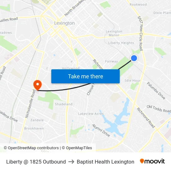 Liberty @ 1825 Outbound to Baptist Health Lexington map