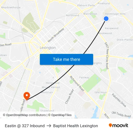 Eastin @ 327 Inbound to Baptist Health Lexington map