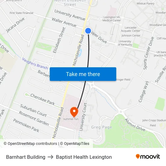 Barnhart Building to Baptist Health Lexington map