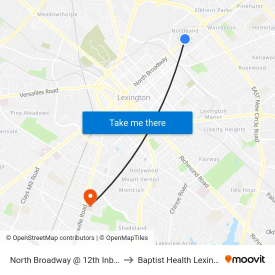 North Broadway @ 12th Inbound to Baptist Health Lexington map