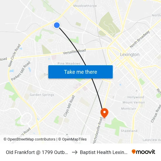 Old Frankfort @ 1799 Outbound to Baptist Health Lexington map
