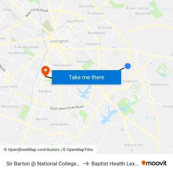 Sir Barton @ National College Inbound to Baptist Health Lexington map