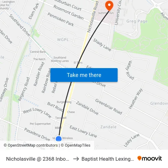 Nicholasville @ 2368 Inbound to Baptist Health Lexington map