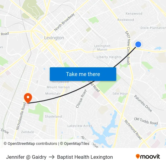 Jennifer @ Gaidry to Baptist Health Lexington map