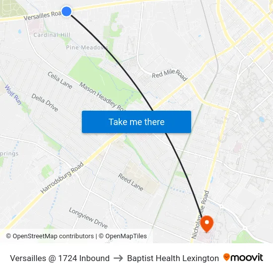 Versailles @ 1724 Inbound to Baptist Health Lexington map