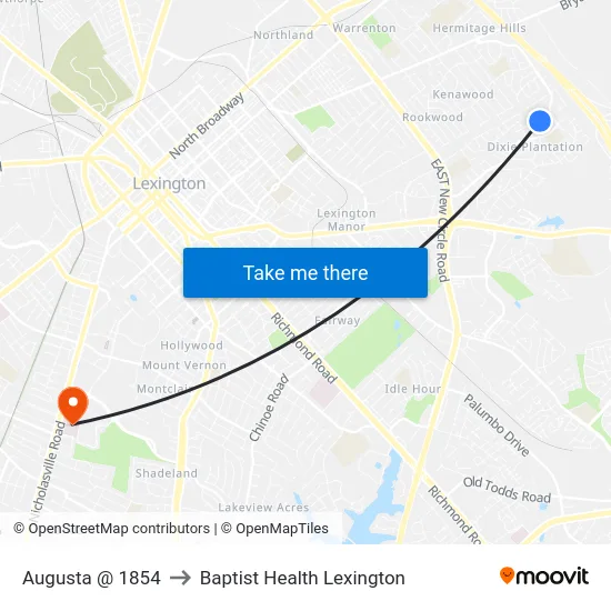 Augusta @ 1854 to Baptist Health Lexington map