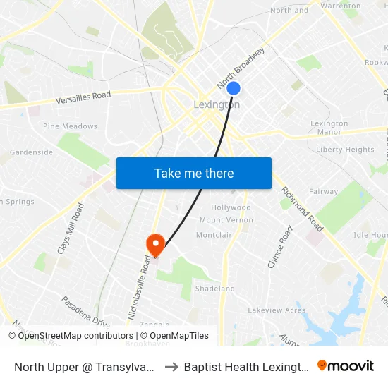 North Upper @ Transylvania to Baptist Health Lexington map