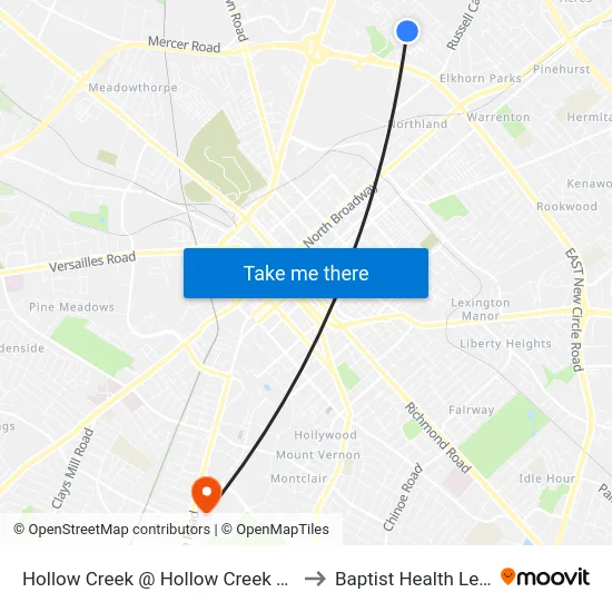 Hollow Creek @ Hollow Creek Ct Outbound to Baptist Health Lexington map