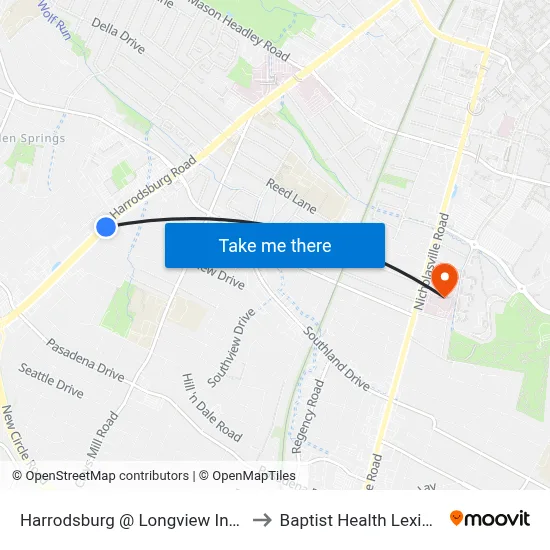 Harrodsburg @ Longview Inbound to Baptist Health Lexington map