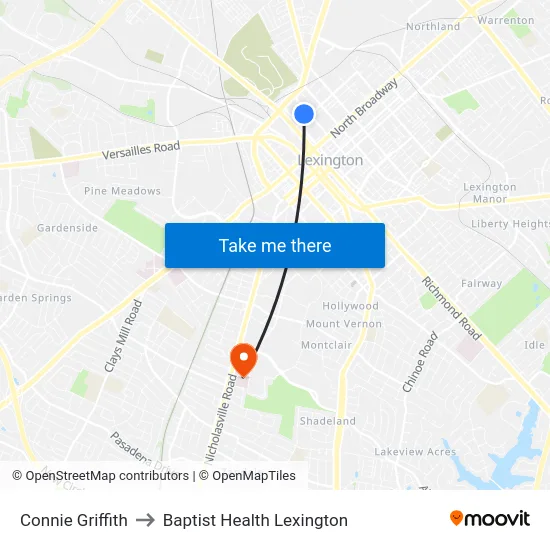 Connie Griffith to Baptist Health Lexington map