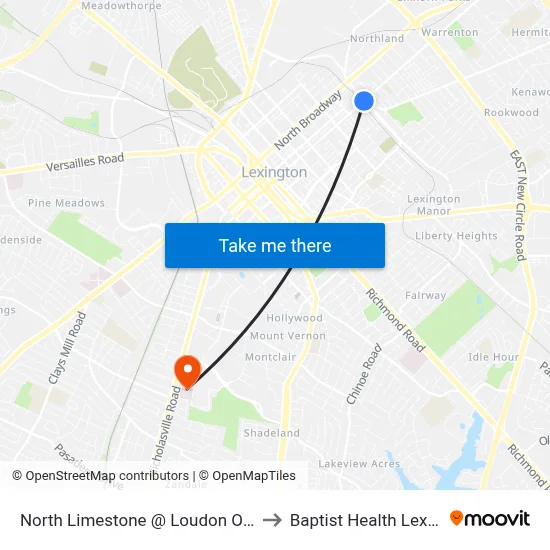 North Limestone @ Loudon Outbound to Baptist Health Lexington map