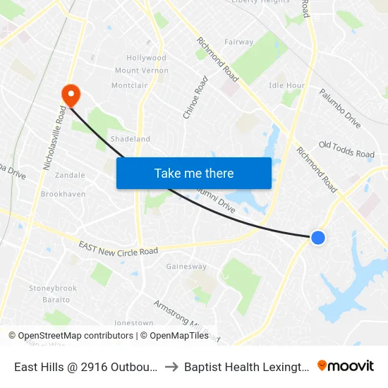 East Hills @ 2916 Outbound to Baptist Health Lexington map