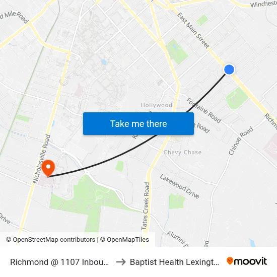 Richmond @ 1107 Inbound to Baptist Health Lexington map