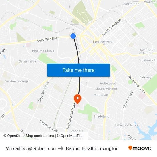 Versailles @ Robertson to Baptist Health Lexington map