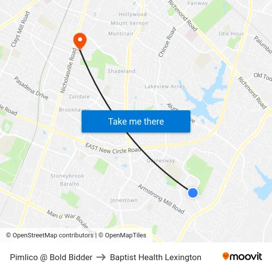 Pimlico @ Bold Bidder to Baptist Health Lexington map