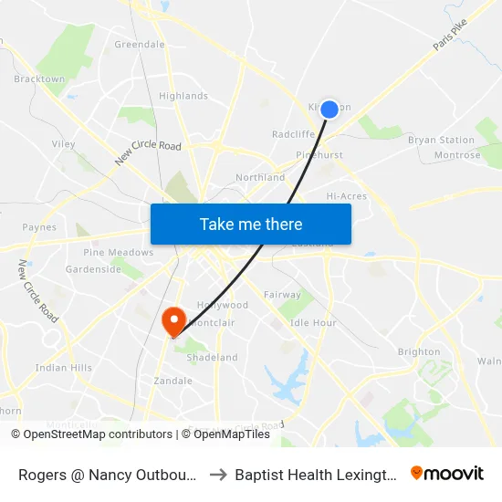 Rogers @ Nancy Outbound to Baptist Health Lexington map