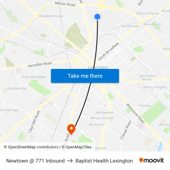 Newtown @ 771 Inbound to Baptist Health Lexington map