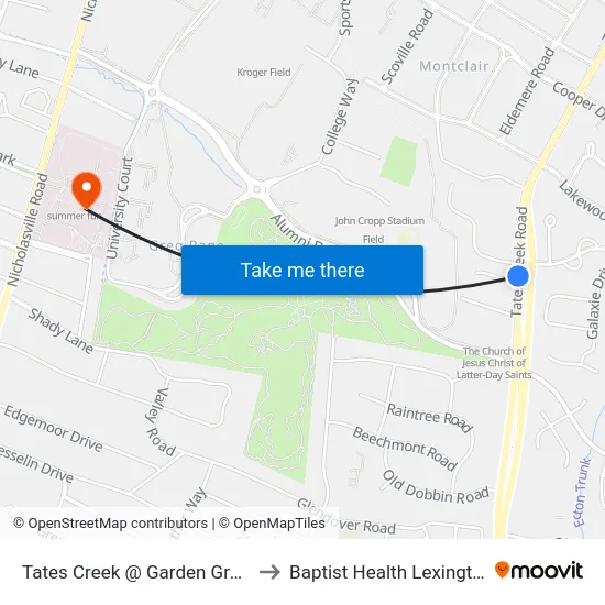 Tates Creek @ Garden Grove to Baptist Health Lexington map