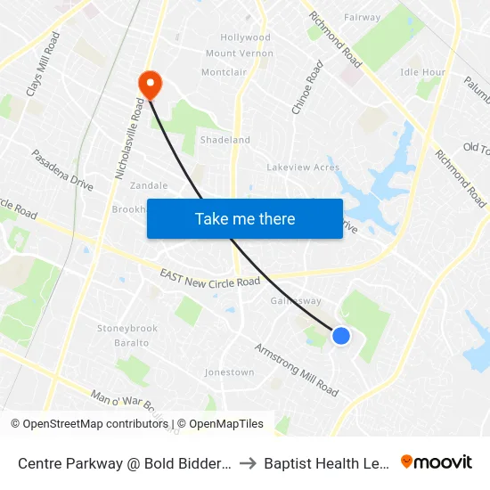 Centre Parkway @ Bold Bidder Outbound to Baptist Health Lexington map